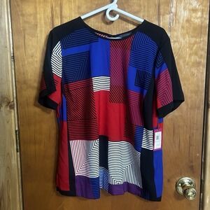 Vince Camuto Abstract Print Off  Blouse Top 1X Shirt Sleeve Boho NWT